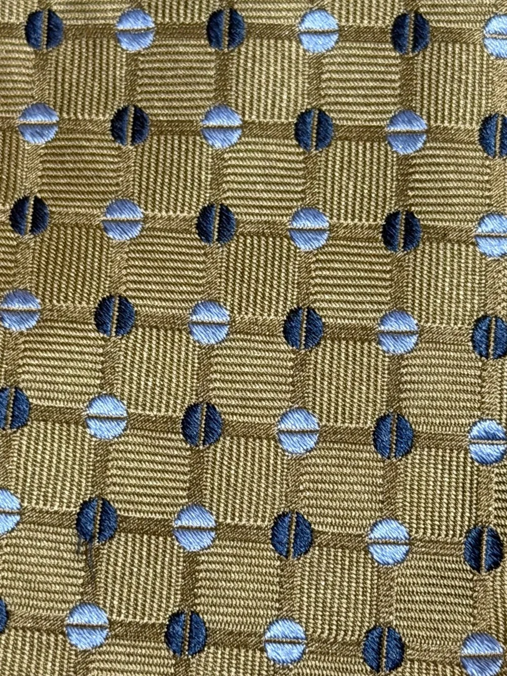Classic Men's Tan Gold Grid Tie with Blue Accents